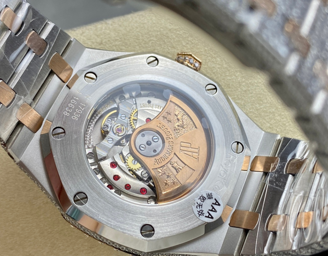 Royal Oak 15400 – Fully Iced Out (Peach & Silver Diamond Finish)
