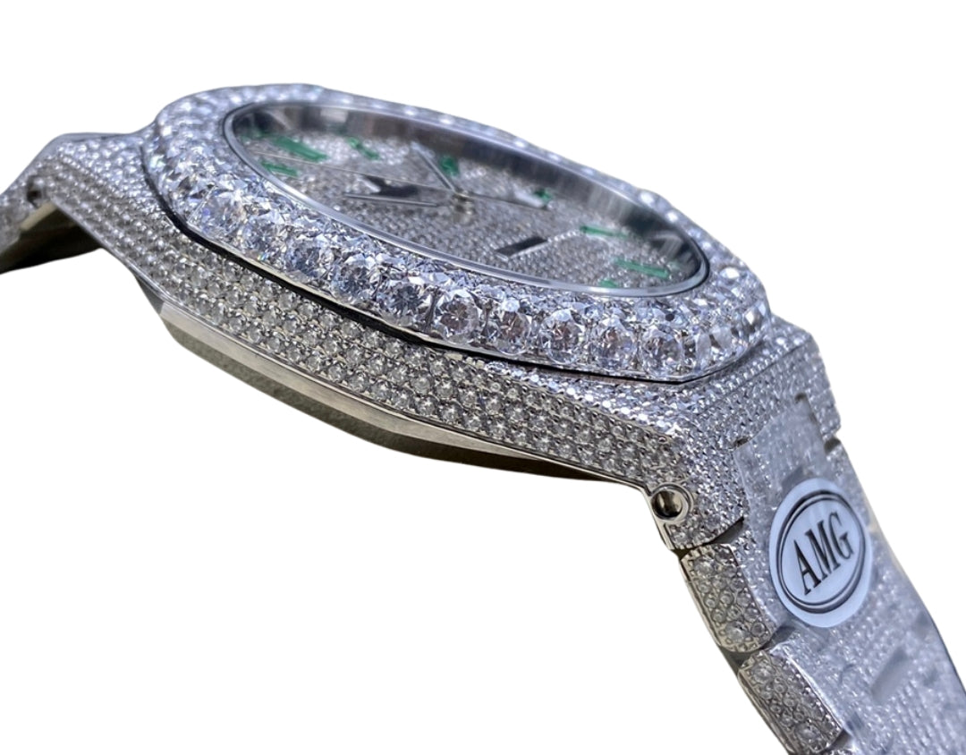 Royal Oak 15400 – Fully Iced Out (Silver & Emerald Green Finish)