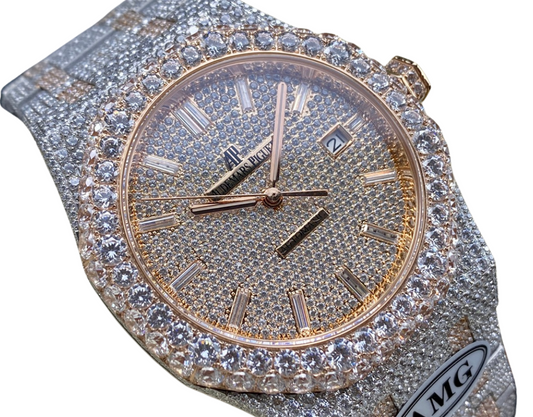 Royal Oak 15400 – Fully Iced Out (Peach & Silver Diamond Finish)