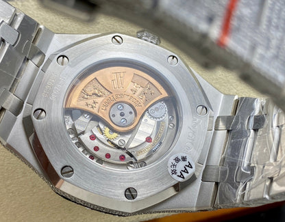 Royal Oak 15400 – Fully Iced Out (Silver & Emerald Green Finish)